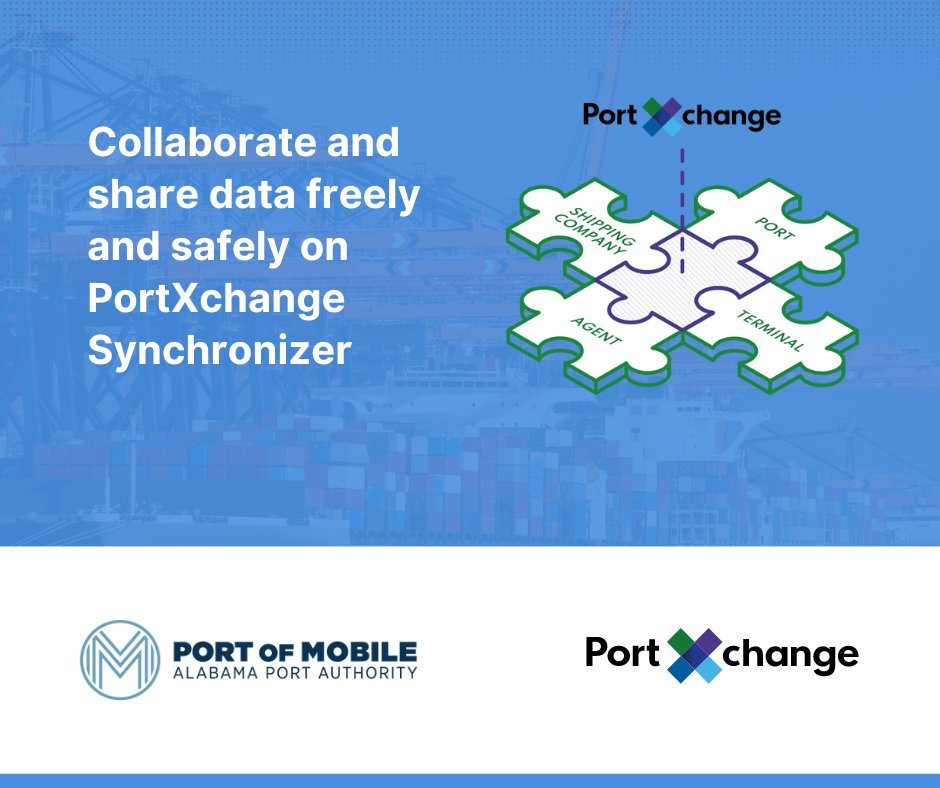 PortXchange's tweet photo. As part of our efforts to digitalize, we are pleased to announce that Port of Mobile has been added to the PortXchange Synchronizer platform. @ASPAJadams
What are the benefits of being part of the PortXchange ecosystem? Sign up to receive new updates: https://t.co/RxD3m15lqI https://t.co/LV9pvvF15t