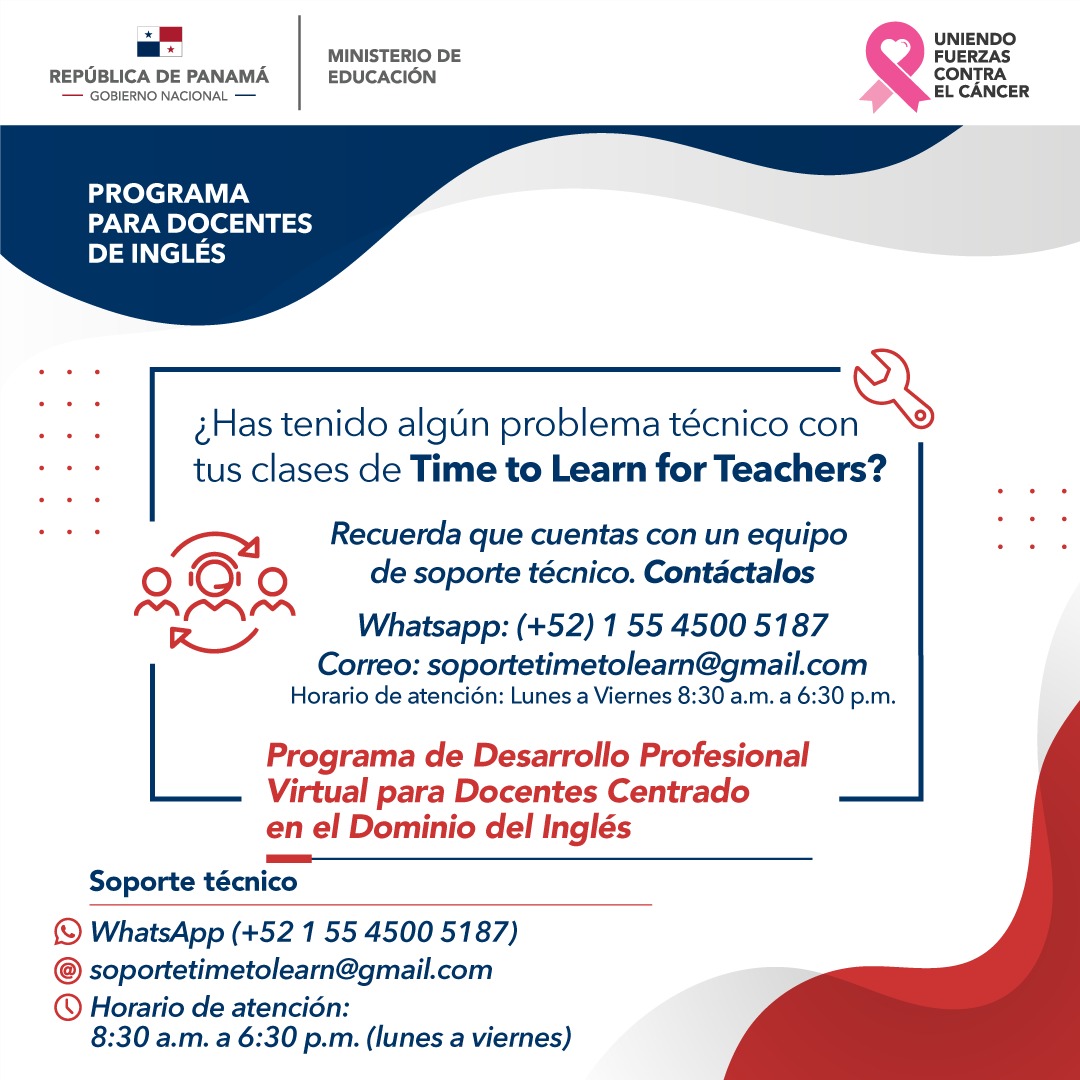MeducaPma's tweet photo. Docente de Inglés, ¿Has tenido algún problema técnico con tus clases del programa Time to Learn for Teachers? Recuerda que cuentas con un equipo de soporte técnico a tu disposición, no esperes más e ingresa al programa. https://t.co/XyrrPOrzx3