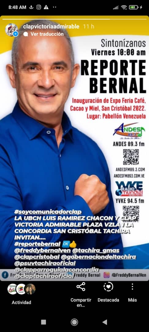 🎙️En vivo desde La Inauguración de la Expo Feria de Café, ☕️ Cacao y Miel, #ReporteBernal 📻 con nuestro Gobernador <a href="/FreddyBernal/">Freddy Bernal</a> y el afrodescendiente de la Comunicación <a href="/arguelloyepfri/">Yepfri Arguello</a>. 

¡No Te lo Pierdas!

<a href="/Gob_Tachira/">Gobernación del estado Táchira</a>
<a href="/BermudezJoseA/">Bermúdez José</a> 
@Tachira_Clap