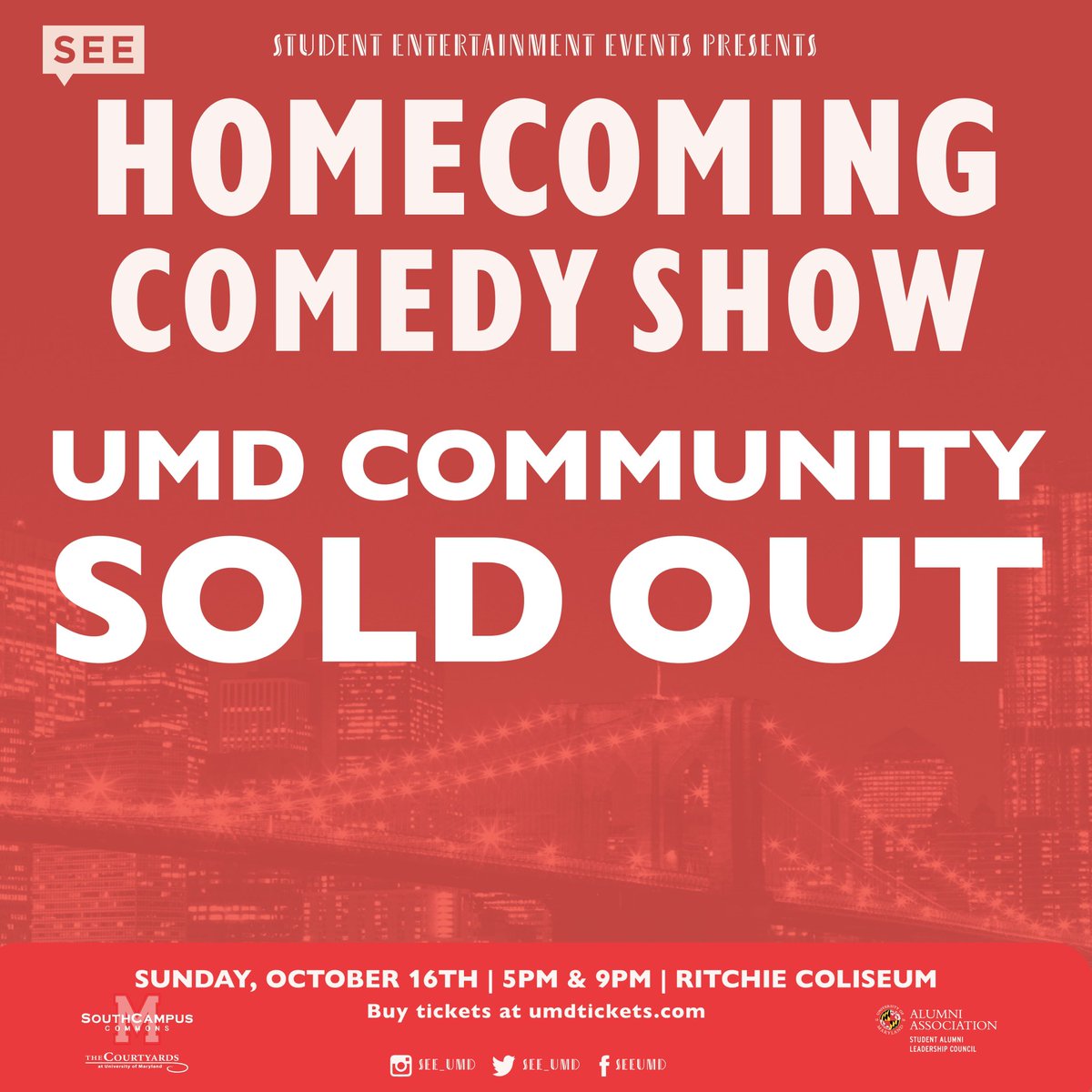 Thank you to everyone who got tickets to Homecoming Comedy Show ft. Colin Jost! UMD Community Tickets are officially SOLD OUT! General public tickets are STILL AVAILABLE and can be purchased at https://t.co/oqPSFTsZGI. Go fast!! #ThisIsSEE #SEEUMD #UniversityOfMaryland https://t.co/JMkWwkAj7g