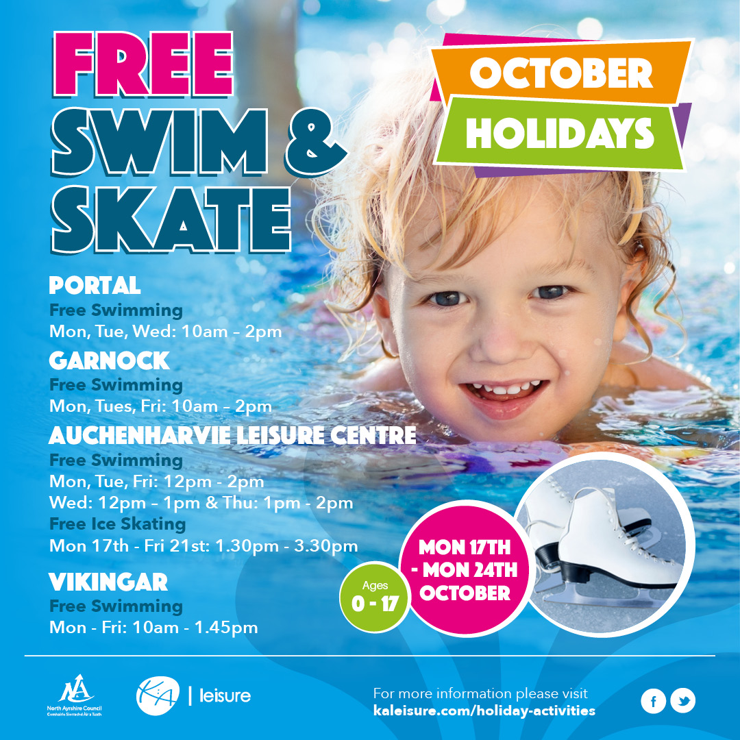 KALeisure's tweet photo. FREE Swimming and Ice Skating for children & young people age 17 and under Mon - Fri during the October holidays!
Enjoy some FUN with friends and family!
Venues and session times are listed below โฌ๏ธ
#OctoberActivities #FamilyFun https://t.co/gb79pdR1cn