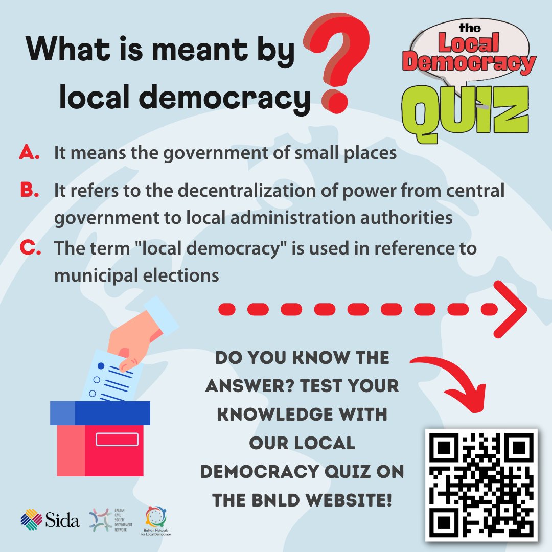 Challenge yourself with BNLD's very own local democracy quiz and see if you're an expert, but before that what do you think the answer here is?

Available at the link below or by scanning the QR code.
bnldwb.org/Quiz

#regionalschub #LocalDemocracy #quiz #activecitizens