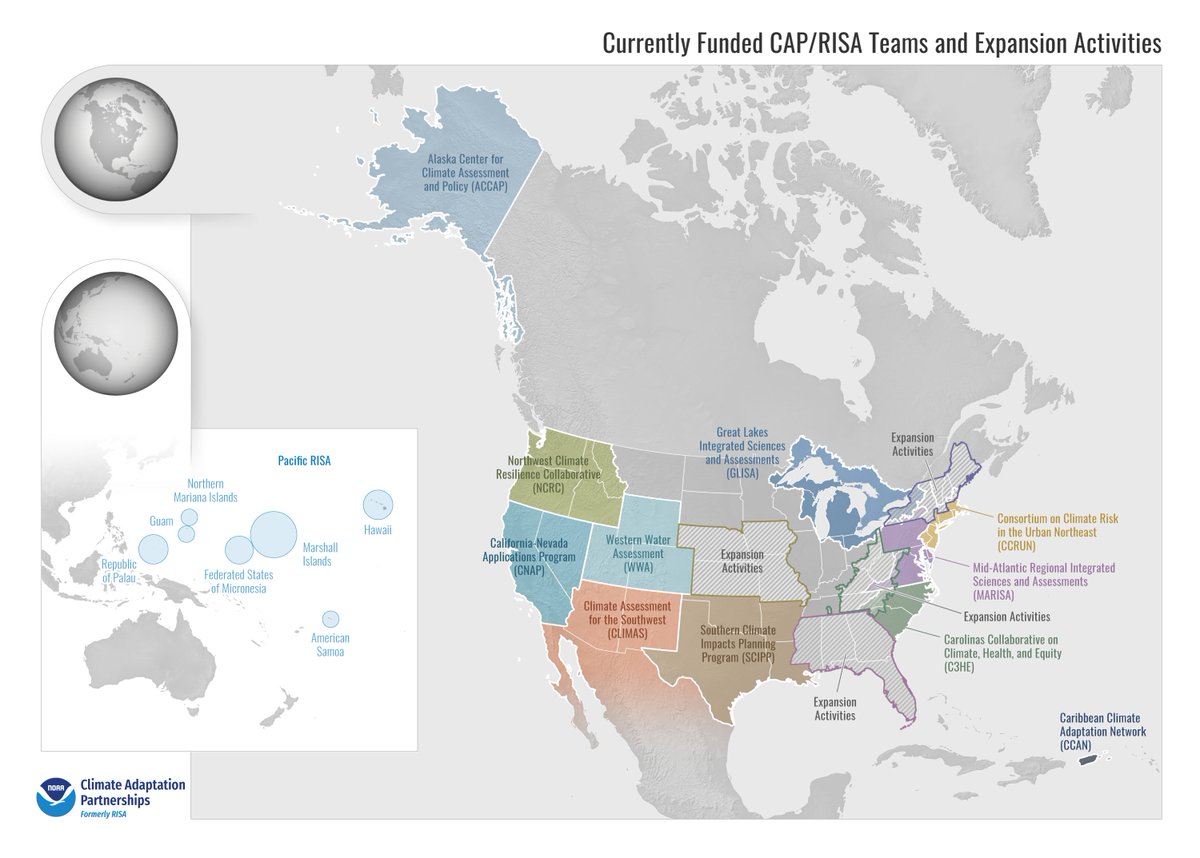 NOAAClimate's tweet photo. 🎉New season, new name! 🎉 NOAA’s RISA program has changed their name to Climate Adaptation Partnerships (CAP) 🧢 
Check out their story and how they’re advancing equitable adaptation through sustained regional research and community engagement: https://t.co/Z468r53RJy https://t.co/eUNTftJ14K