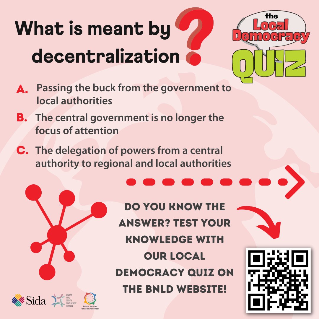 Challenge yourself with BNLD's very own local democracy quiz and see if you're an expert, but before that what do you think the answer here is?

Available at the link below or by scanning the QR code.
bnldwb.org/Quiz

#regionalschub #LocalDemocracy #quiz #activecitizens