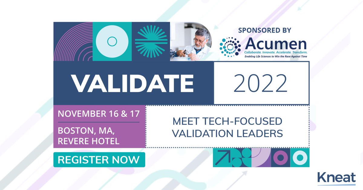 AcumenAnalytics's tweet photo. Can't wait for #Validate 2022! As a sponsor we’re offering you $100 off your ticket price w/ code acumen100 when registering here: https://t.co/8yal36AsMI
@KneatSoftware knows Data Driven Quality! 

#Kneat #Acumen #BetterTogether #ProudPartners #DigitalTransformation #Transform https://t.co/gCq3qMxHAP