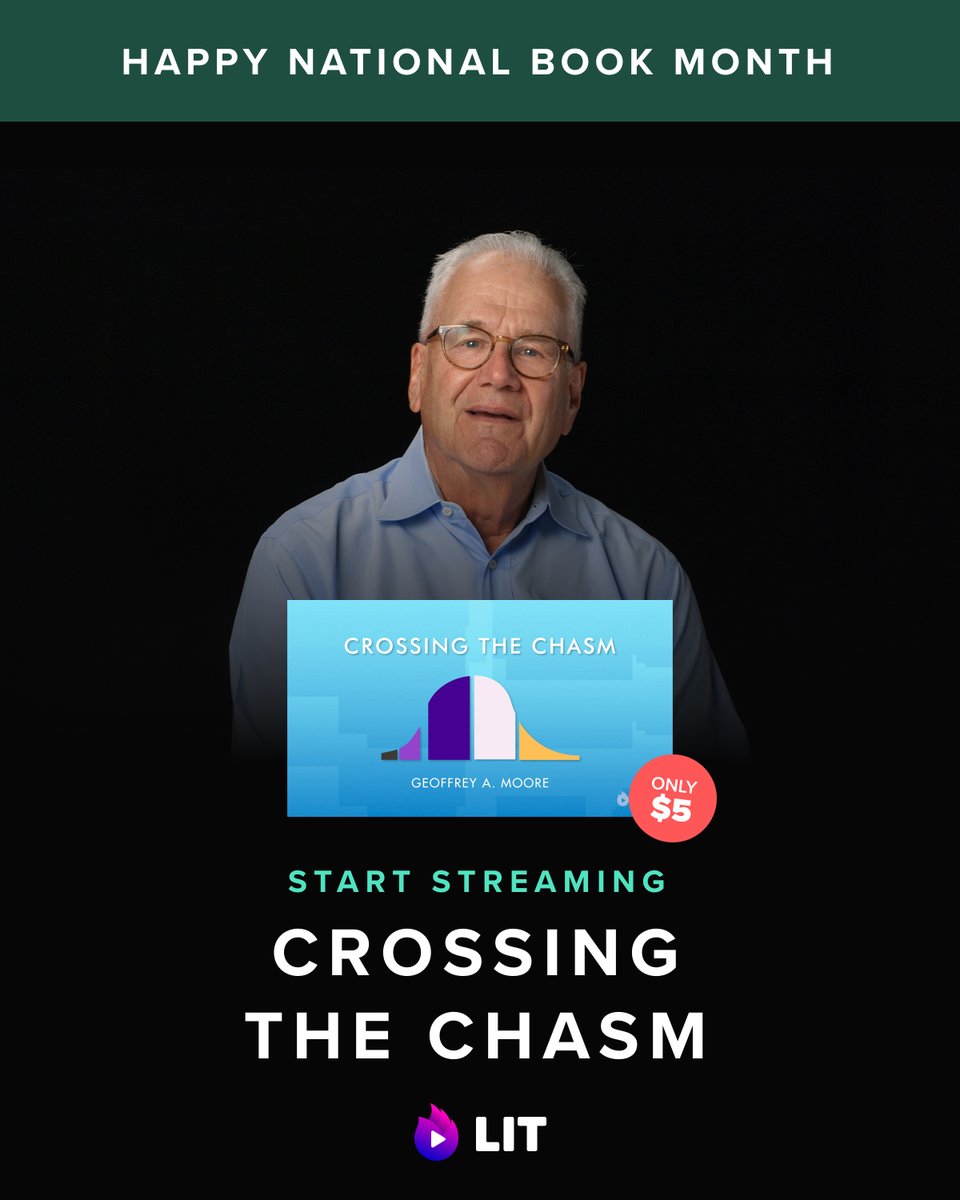 geoffreyamoore's tweet photo. 🎥📚In celebration of #NationalBookMonth, @LITvideobooks is offering my videobook, Crossing the Chasm, for $5. Visit https://t.co/NrwY2wNQe8 and use promo code BOOKMO15 at checkout.🎥📚 https://t.co/zVbvNIt6mj