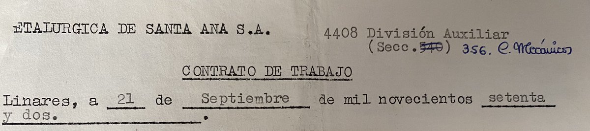 JavierUJA's tweet photo. Este año harían 50 años que mi padre firmó su primer contrato (166 pesetas diarias) con nuestra querida empresa #Santana de #Linares en 1972. Todo un símbolo para #Linares y el motor económico de la comarca durante muchos años.
Orgulloso de ser #Linarense https://t.co/KvG1WhNZoC