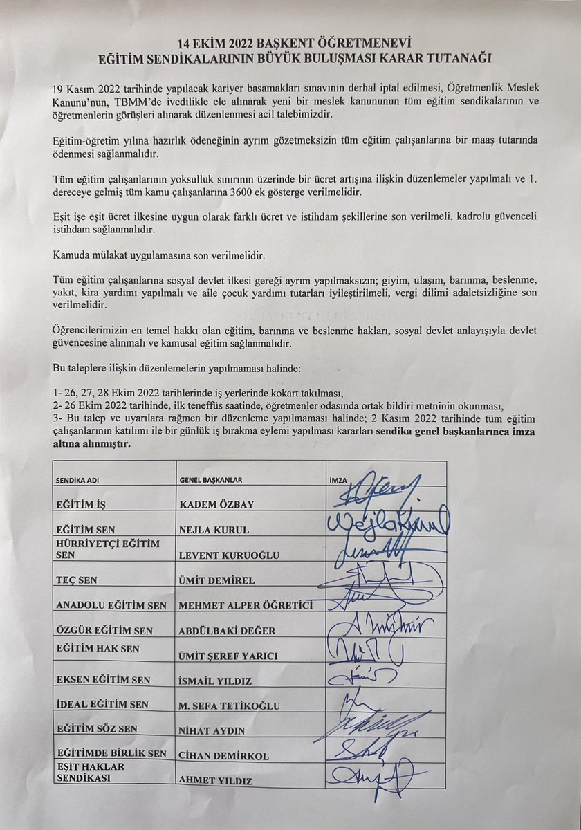 Mesleğimizin onuru, çocuklarımızın geleceği için 2 Kasım 2022 tarihinde İş Bırakıyoruz! 
#SendikalarBirlikteEyleme 
#ÖgretmenlerUnutmaz