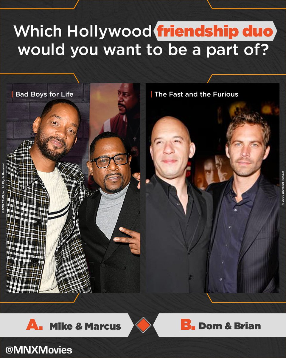MNXMovies's tweet photo. It takes two to tango and three to form a badass trio! Who are you picking?

#BadBoys #FandF #FastandFurious #WillSmith #WillSmithFans #VinDiesel #vindieselfans #PaulWalker #paulwalkerforever #MikeandMarcus  #domandbrian #Actionmovies #HollywoodMovies #MNXMovies https://t.co/NHfqLrHXTj