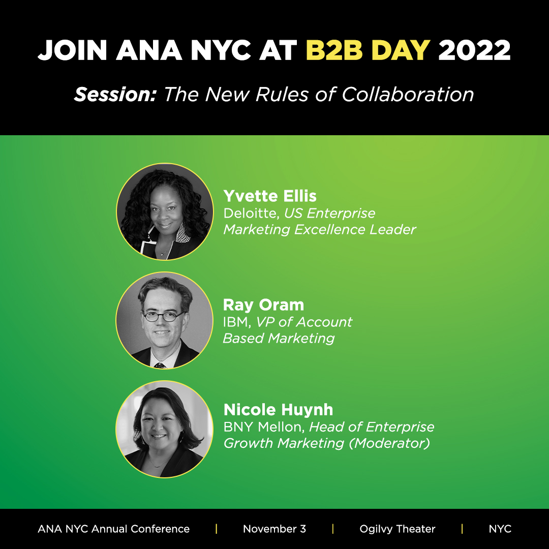 When the rules of marketing are changing, how we collaborate internally and externally should follow suit. At #B2BDay, hear marketing leaders from Deloitte, IBM and BNY Mellon lead a boundary-breaking discussion on how they are reinventing collaboration: bit.ly/3fFl1AK