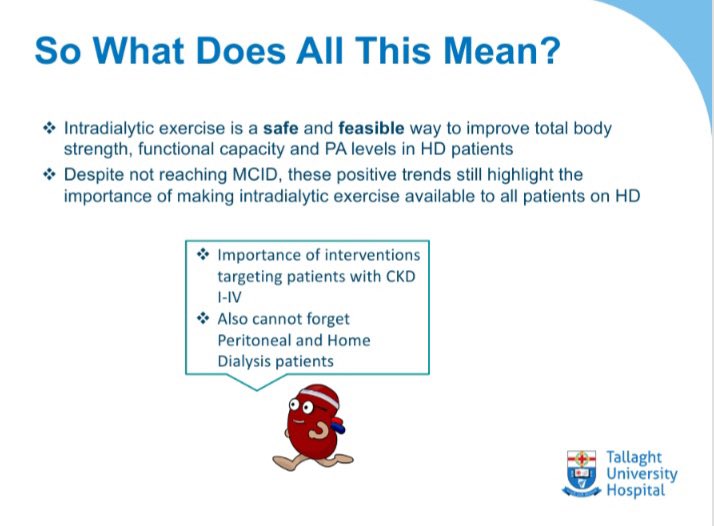 More Renal Rehab needed in Ireland! Well done Cliona on highlighting the benefits of Intradialytic Exercise to our Renal patients in #TUH. Improved strength, functional capacity and PA levels achieved #proudphysiomanager #TUHWorkingTogether #ISCP22 @AineOBrien8 @eimearculligan