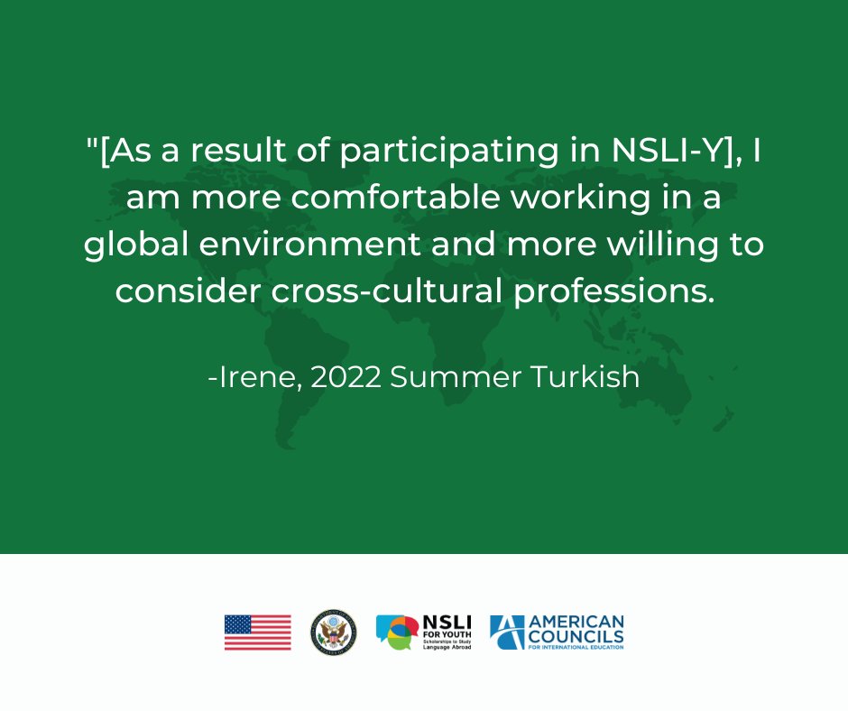 Attention all American high school students interested in critical language learning! Applications for the National Security Language Initiative for Youth (@nsliy) Overseas Summer and Academic Year programs are now open! Applications are due November 3.