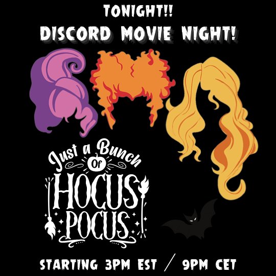 TeamEchoTV's tweet photo. We have a spooky fun double feature going on this afternoon/evening! Swoop by the team's discord 3pm EST/9pm CET for a little Hocus Pocus 1 &amp; 2! 
#teamechotv #movienight #halloween #communityevent #discord https://t.co/Lnk5G6qh3Q