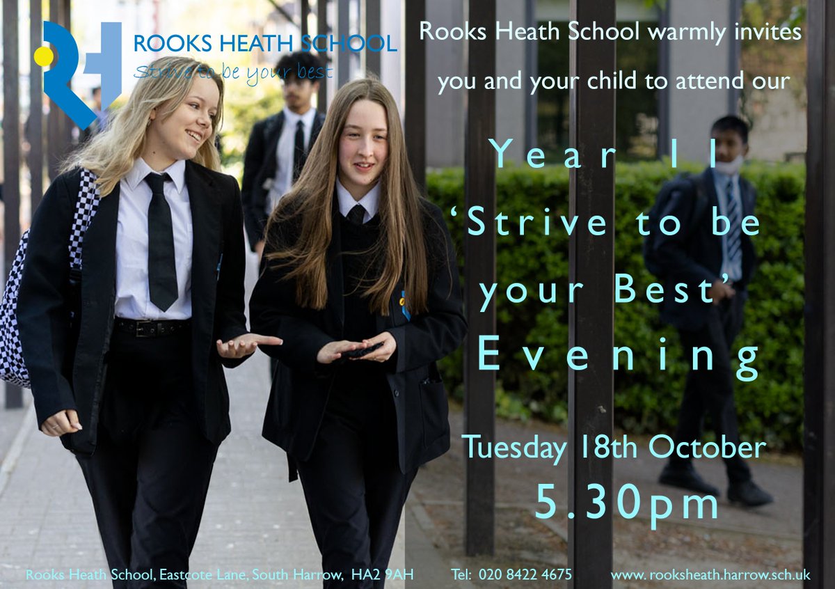 RooksHeath's tweet photo. A reminder that we are holding our Year 11 Strive To Be Your Best Evening from 5.30pm tomorrow.
We look forward to seeing you there!

#rooksheathschool #strivetobeyourbest #year11 https://t.co/FW9lwN5779