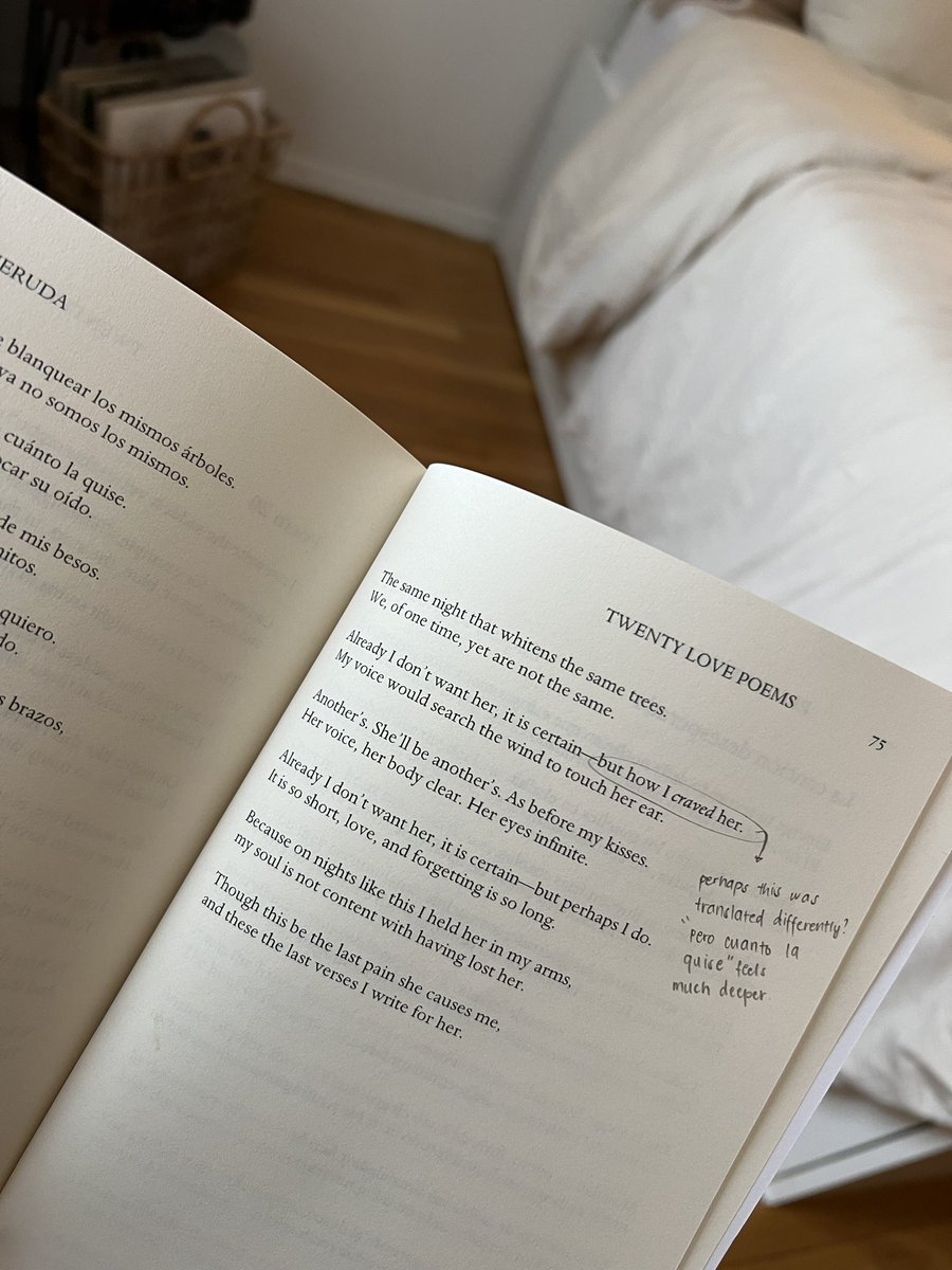 _biancaalvarez's tweet photo. Had to work on code with a foreign language and somehow, that reignited my love for poetry.. Studying one of my favorite poems, Puedo Escribir by Pablo Neruda, in Spanish &amp; English side by side. The original version already feels a little bit more profound. https://t.co/ohVePrWq54