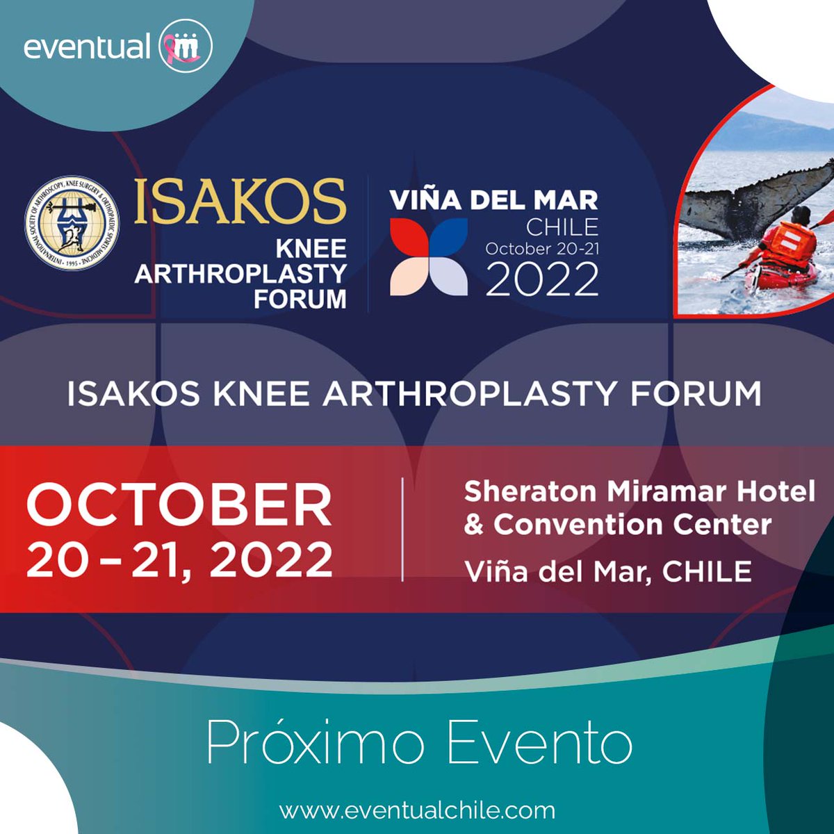 eventualchile's tweet photo. ¡Queda menos de una semana para nuestro próximo evento! estaremos en el Sheraton Miramar Hotel &amp; Convention Center, Viña del Mar - Chile, con ISAKOS “Knee Arthroplasty Forum” de forma presencial.

@eventualchile
@ISAKOS 
@SheratonMCL

#Congreso #Eventos #Chile https://t.co/wDVUaOur2b