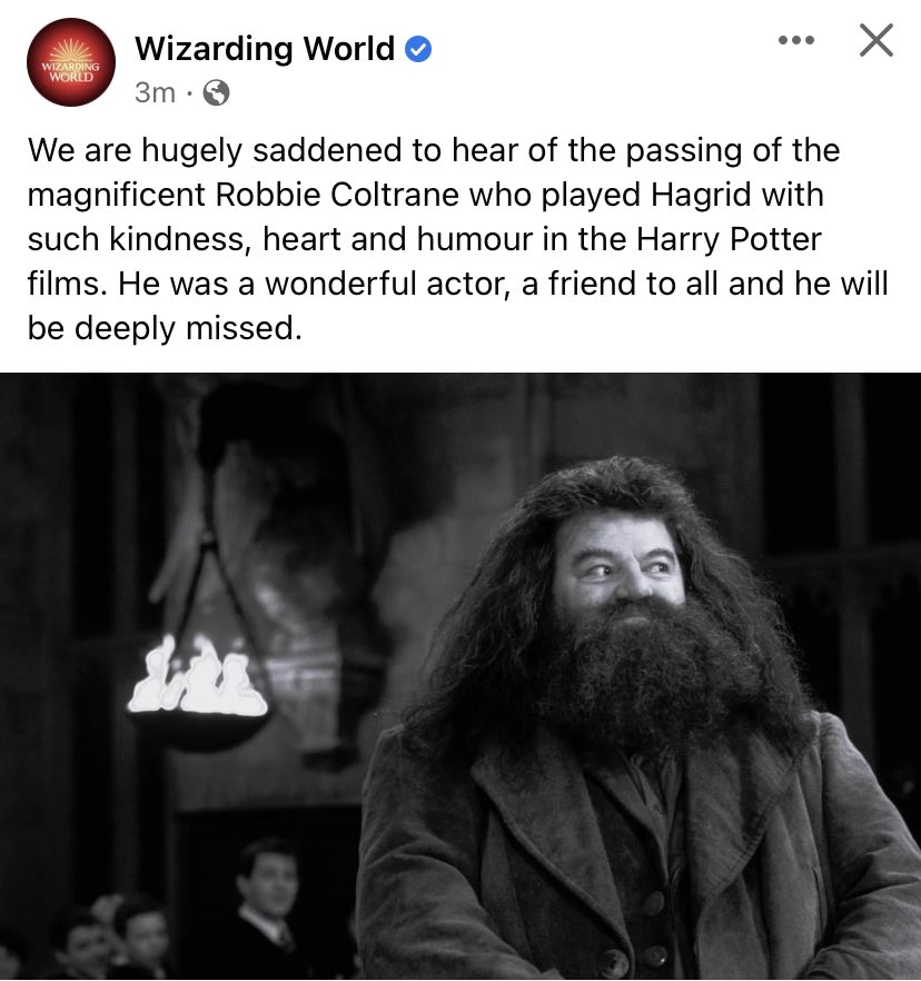 v1rtd3l's tweet photo. there’s real tears rolling down my eyes, hagrid will always be one of my comfort characters in harry potter. Mr. Coltrane, your amazing work throughout the years will always be remembered. RIP LEGEND, gone too soon https://t.co/Gy0Eq9Cb1u