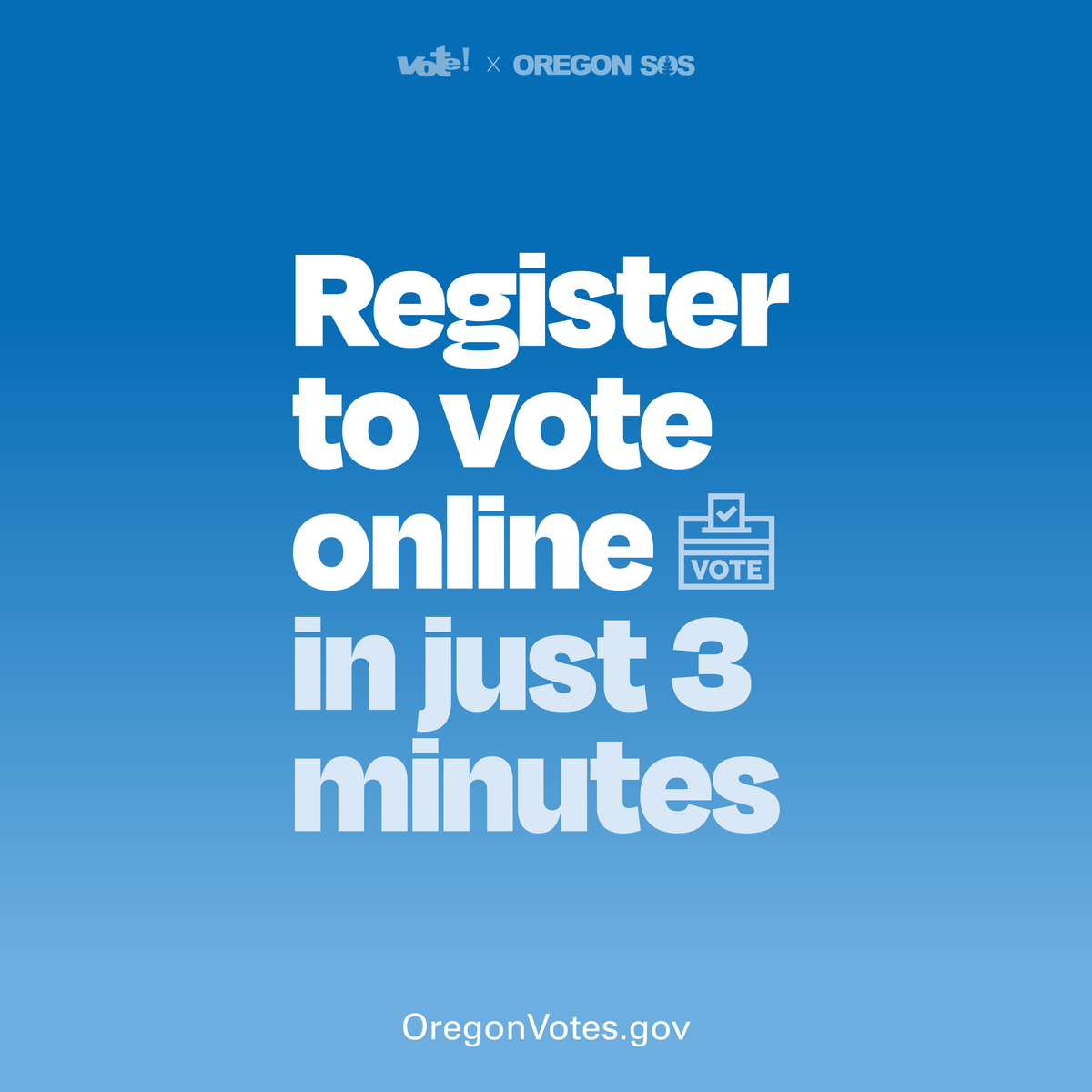 Register to vote! It takes less than 3 minutes at: oregonvotes.gov/register

To register to vote in Oregon, you must be:
✅ A U.S. citizen
✅ A resident of Oregon
✅ At least 16 years old*

*You will not receive a ballot until an election occurs on or after your 18th birthday.