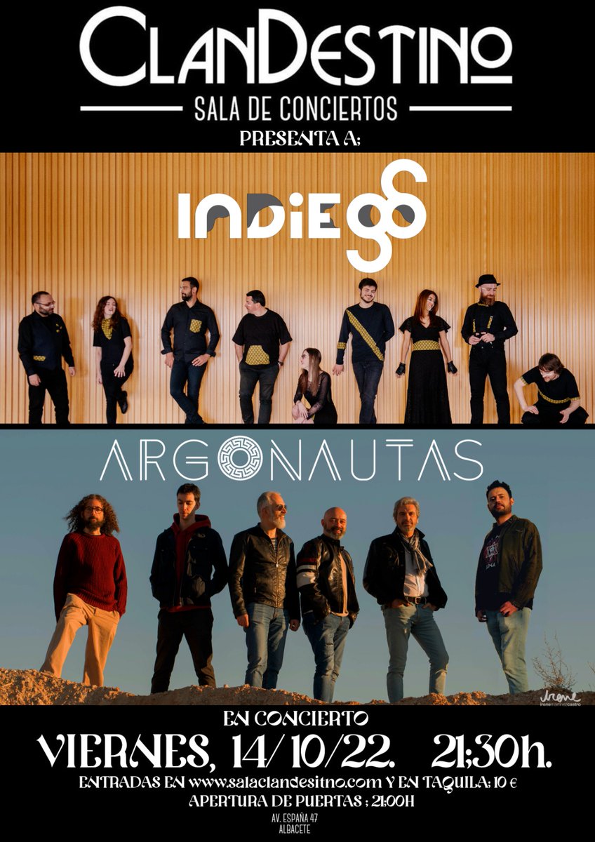 NarcisoJimene12's tweet image. #IndieGo #Argonautas #SalaClandestino

Esta noche concierto espectacular en la Sala Clandestino en Albacete