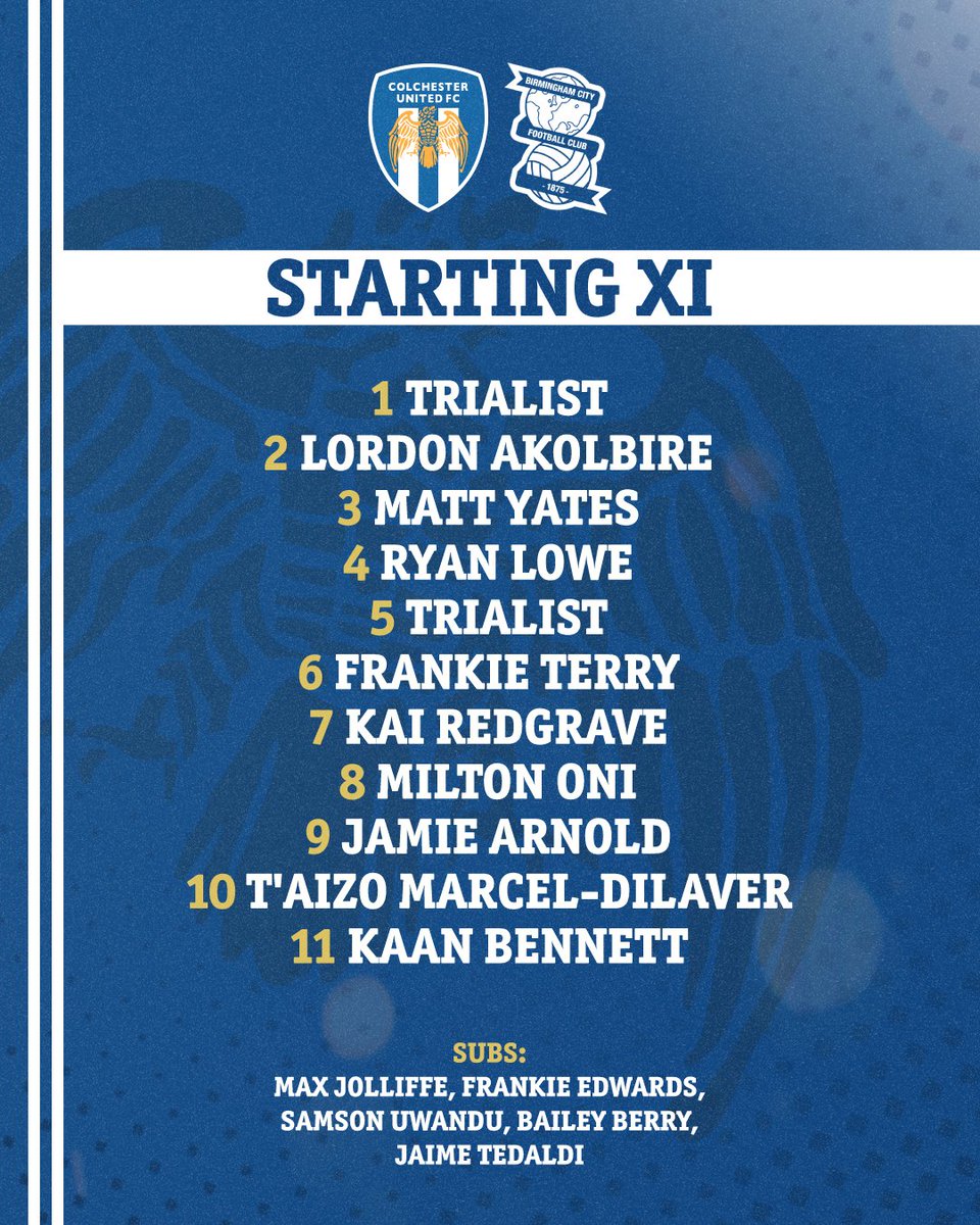 📋 Here's the U's line up for this evening's Premier League Cup action against Birmingham City - we'll be bringing you live updates from 7pm. 

#ColU | #WeAreUnited