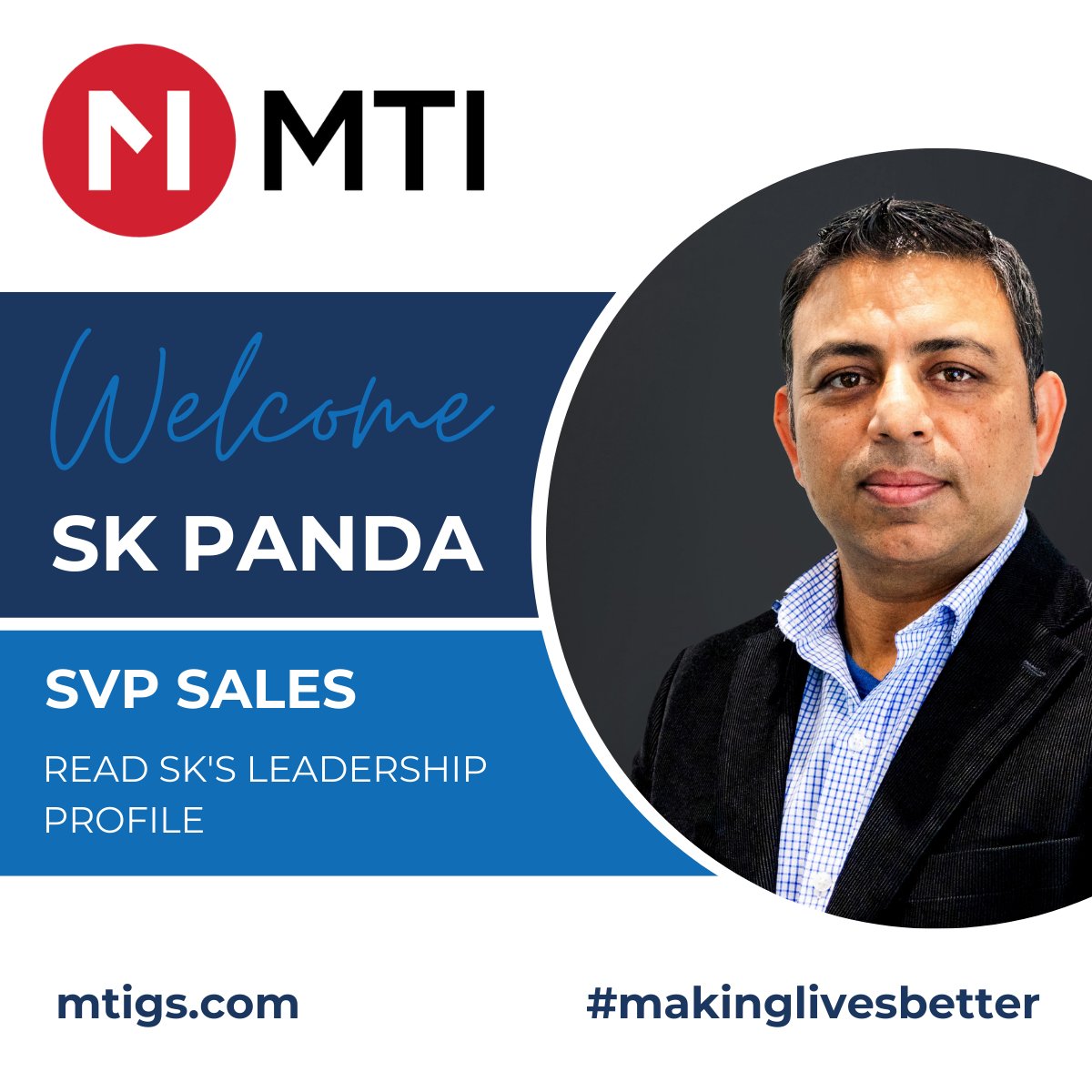 MTI_GS's tweet photo. Join us in welcoming SK Panda to MTI. SK brings over 25 years consulting, solutioning, &amp; digitally transforming enterprises in customer experience, IT, &amp; security. 
Read more on our website 
https://t.co/dXiA7zJAxy

#makinglivesbetter #digitaltransformation #salesgrowth https://t.co/MUynrqLUZL