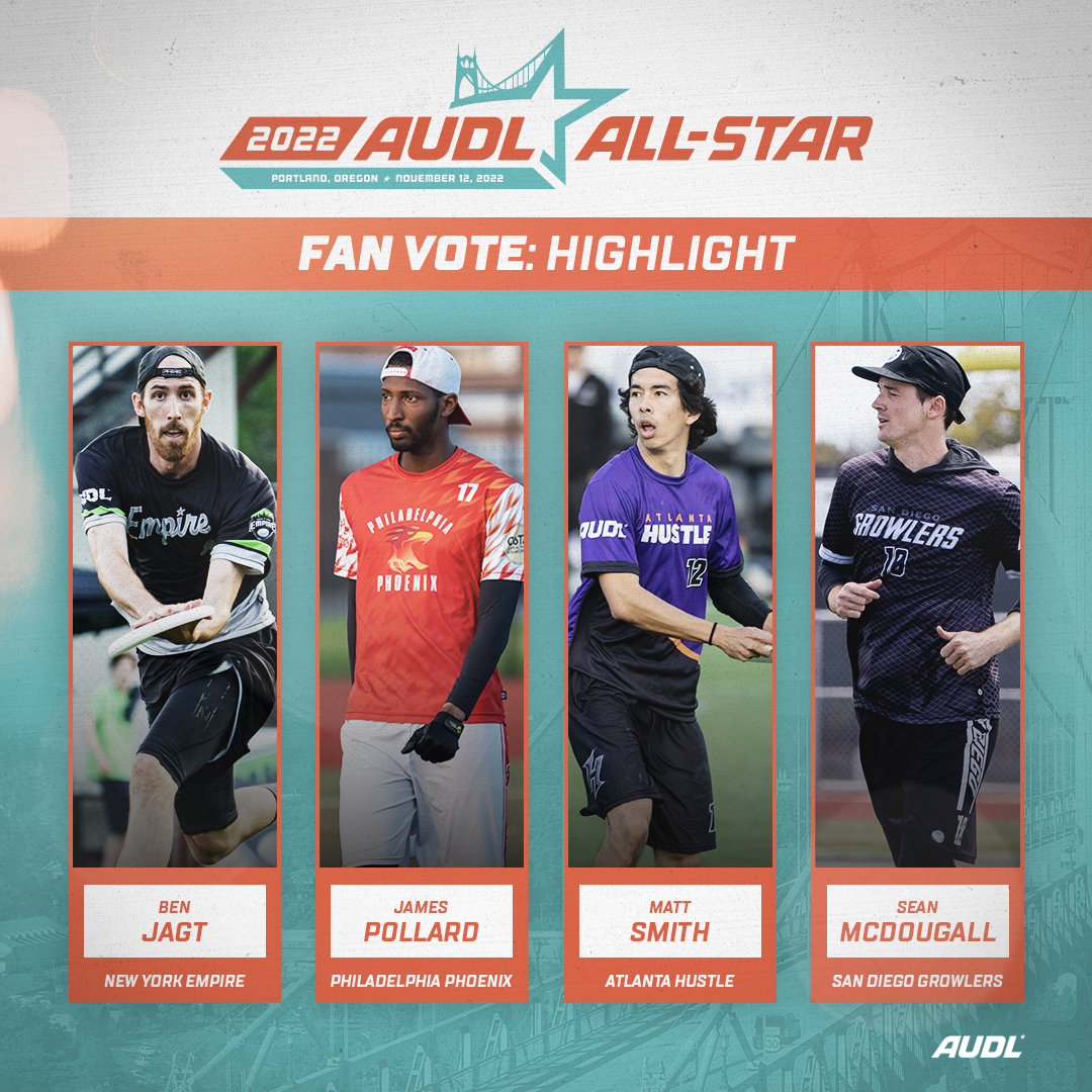 watchUFAtv's tweet photo. Fan voting is now LIVE! 

Choose one from each of the following categories
🌟 Highlight
🌟 Defense
🌟 International
🌟 Rookies

Help select the final four players for the 2022 #AUDLAllStar Game!

🗳️🥏 https://t.co/DMjCna4xdw https://t.co/fVUGSZJY7u
