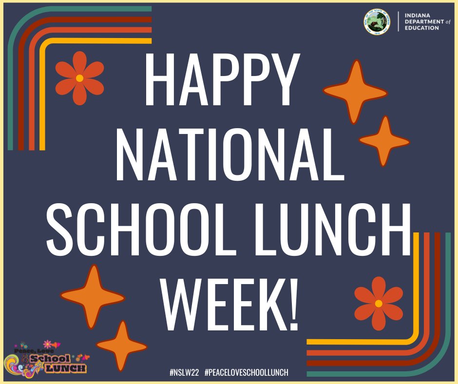 It is National School Lunch Week! We are so thankful for each and every food service team member in our schools as they continuously ensure our Indiana students receive hearty, nutritious lunches! #nslw22 #peaceloveschoollunch