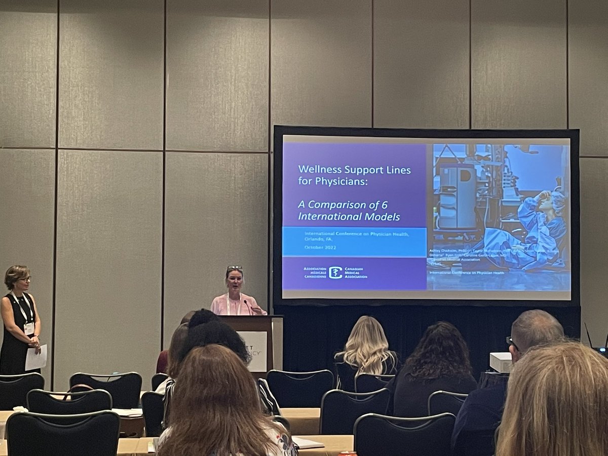 KDBrown8's tweet photo. #ICPH2022 Day 2 @YOWKristin and @Dr_Gerin_Lajoie presenting an international comparison on Wellness Support Lines @CMA_Docs https://t.co/Hy6qse14qG