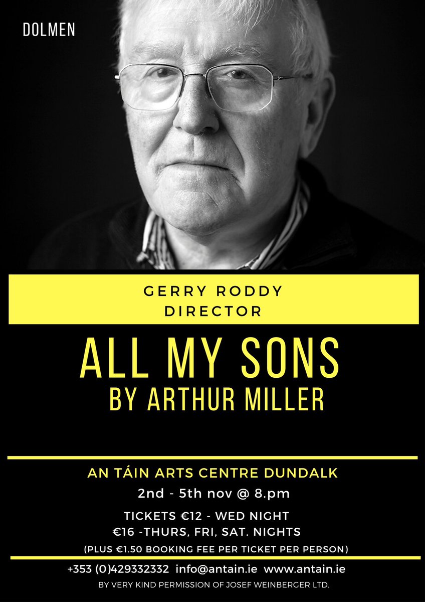 All My Sons by Arthur Miller, directed by Gerry Roddy.

Book your tickets here: antain-tickets.antain.ie/ticketbooth/sh…

<a href="/antainarts/">An Táin Arts Centre</a> <a href="/DundalkTourist/">DundalkTouristOffice</a> #louthchat #dundalkarts #supportthearts #livetheatre #dundalk