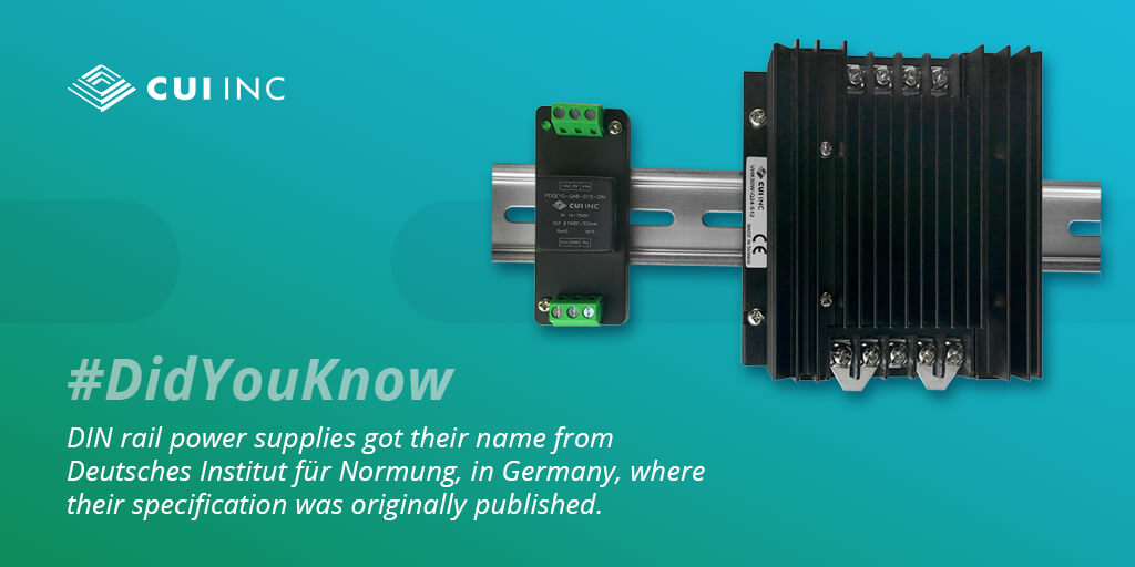 CUIInc's tweet image. #DidYouKnow DIN rail #powersupplies got their name from Deutsches Institut für Normung, in Germany, where their specification was originally published? Check out CUI’s selection of #DIN rail mount #dcdcconverters to learn more: bit.ly/3vIwhyL

#dinrail #dcdc #converter