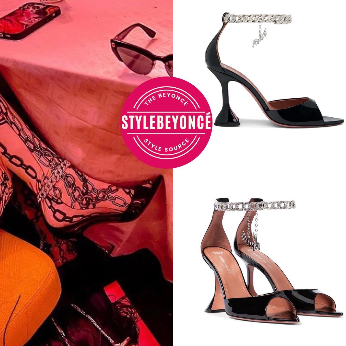 1stylebeyonce's tweet photo. #Beyoncé teased another look at #CLUBRENAISSANCE in Paris
📌 #AminaMuaddi x #AGWE Flacko sandals ($1,965) 
📌 #PhilosophyDiLorenzo FW22 chain motif tights https://t.co/skDa3vo83n