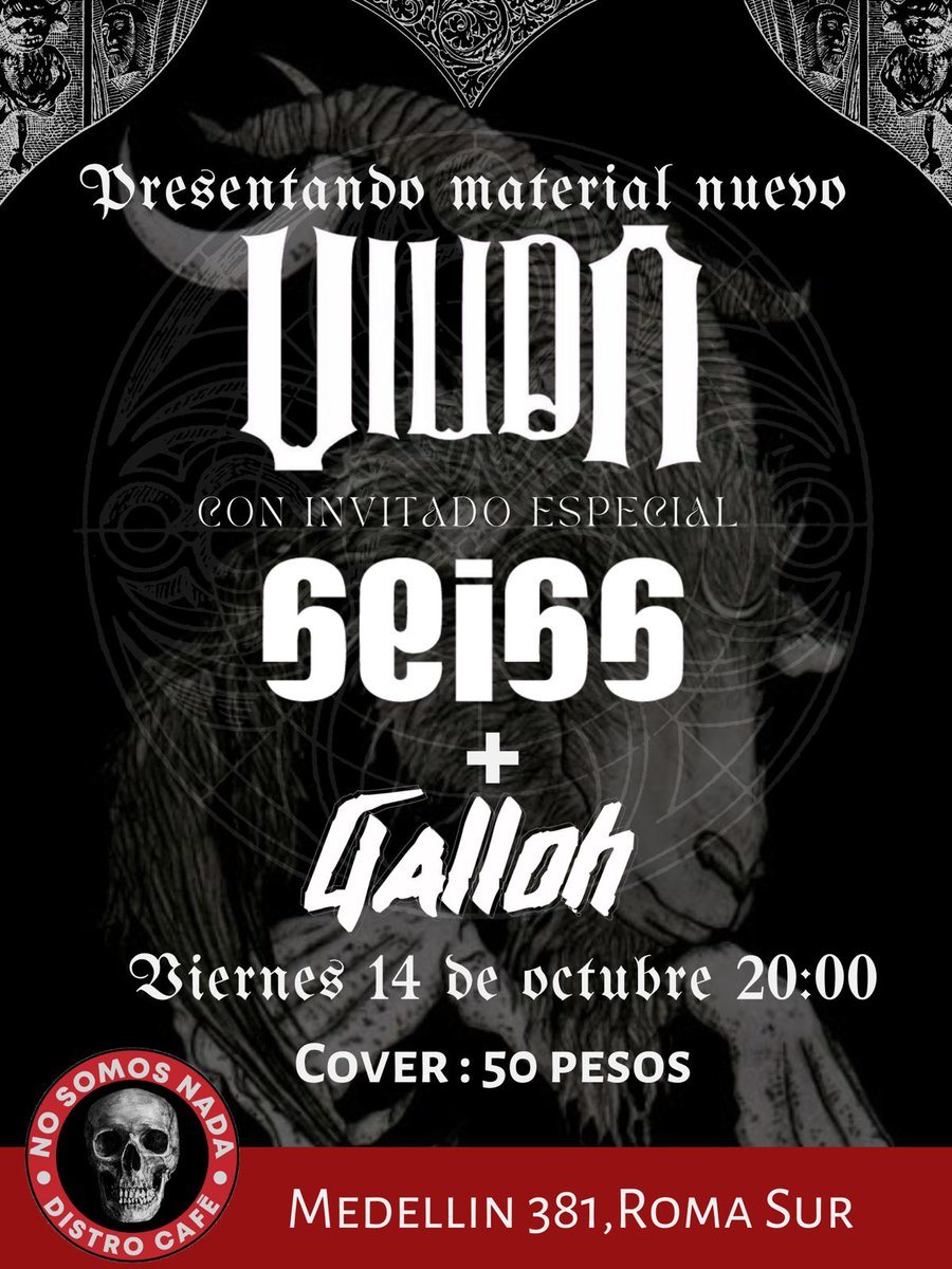 Hoy festejaremos nuestro 6to aniversario en No Somos Nada junto a nuestros amigos de <a href="/SeissOficial/">SEISS</a> y <a href="/gallohmx/">Galloh</a> ! Los esperamos a partir de las 20:00 hrs en Medellín esq. Viaducto 🤟🏼🖤