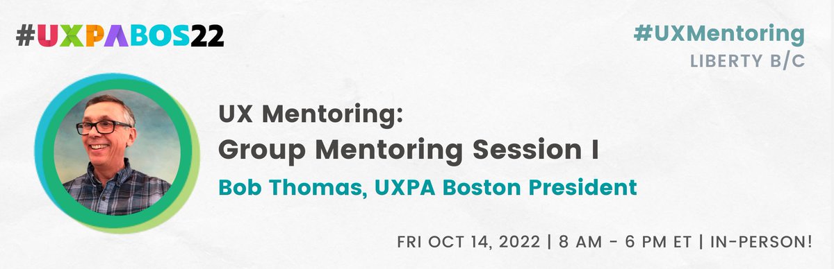 uxpaboston's tweet photo. #UXMentoringSession w @bobthomas and our amazing mentors!
#UXMentoring (Liberty B/C)
at #UXPABOS22
Sched: https://t.co/JU5QZzqlHB #UXCareerDev #NewtoUX #CareerChangers #UXMentors https://t.co/UxFZBy45tw
