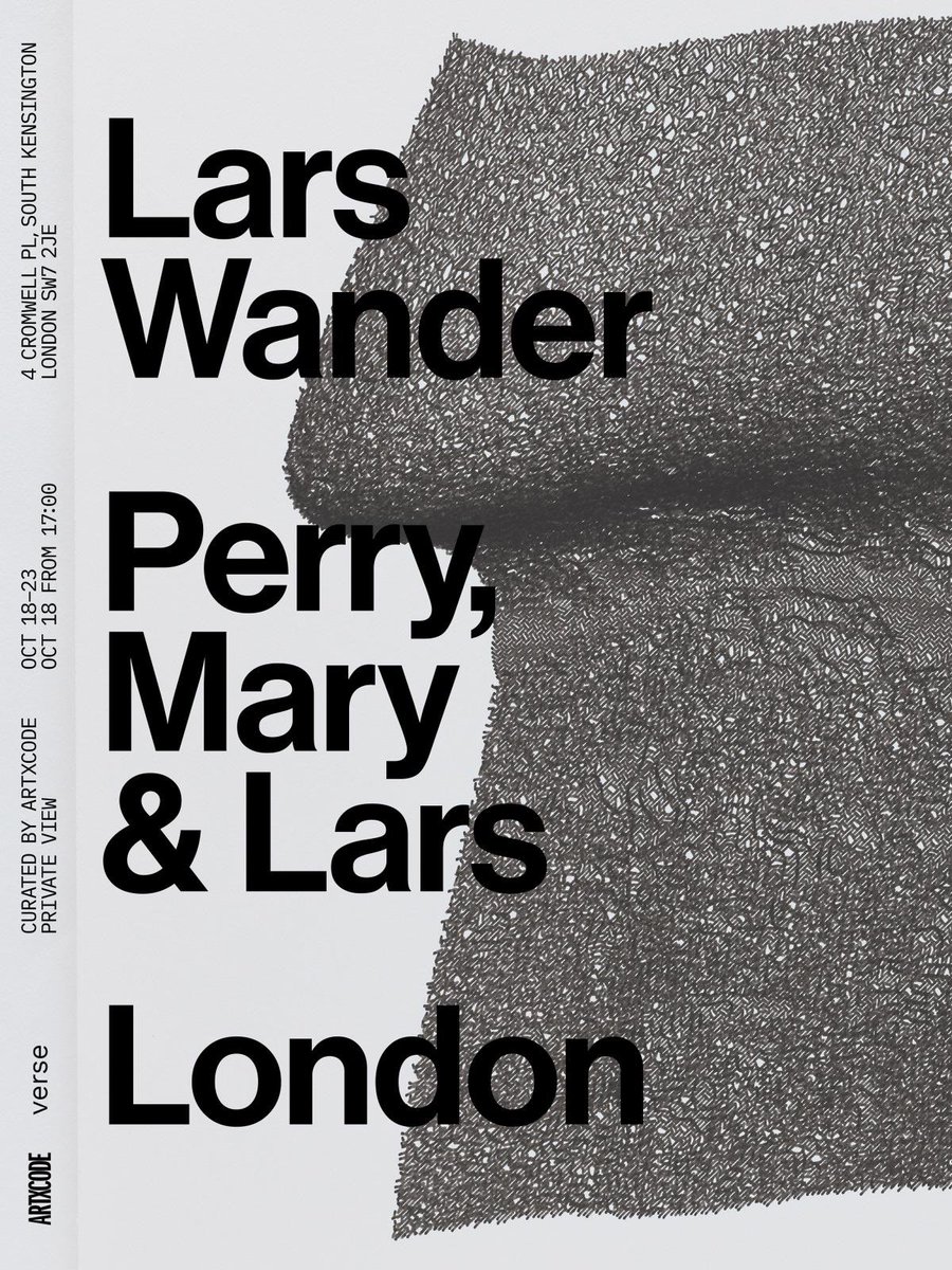 We are excited to announce the upcoming @larswander show in collaboration with @verse_works in London! The exhibition will take place from October 18th til the 23rd. Join us in South Kensington on Tuesday for a private viewing from 5pm-8pm. RSVP to join views.typeform.com/to/kqT8O1BK