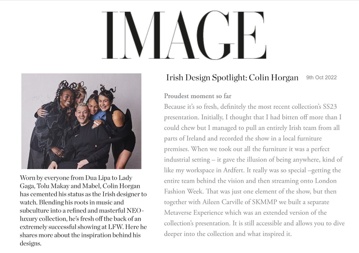 Thank you for the Designer Spotlight on Colin Horgan honing in on his proudest Fashion career moment so far...
his SS23 LFW collection and the curated debut London Fashion Week Metaverse experience which extended across the full Fashion Month.
#metaverse #fashionweek #LFW #PFW