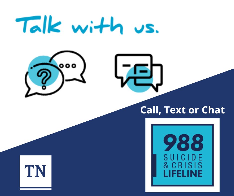 TNDeptofHealth's tweet photo. If you ever feel like you need some extra emotional support when life is difficult, we're here for you. Call, text, or chat to 988 is available 24/7/365. #preventsuicide https://t.co/bfjgHMLTBZ