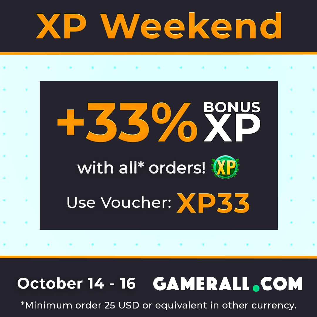 😎 Order for more than 25 USD and apply voucher 🔹XP33🔹 to get 🔥 +33% extra XP when you checkout.

Shop at: zcu.io/gNnv 

#GamerAll #Rust