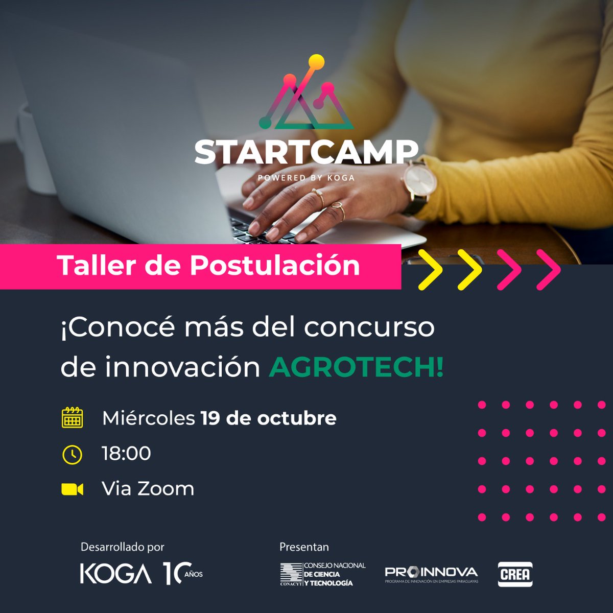 KogaImpactLab's tweet photo. #STARTCAMP ¡Taller de Postulación!
Sumate y conocé más sobre el concurso de innovación Agrotech, los desafíos 2022, detalles sobre la hackathon y herramientas para mejorar tu postulación.
¡No te pierdas la oportunidad de ser parte de esta edición!
🔗https://t.co/M4HalSbtBl https://t.co/VIrzF2R4d8