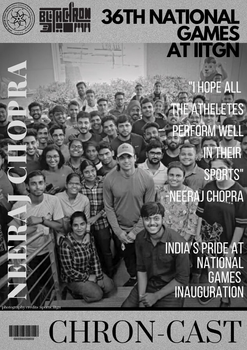 BlithchronIITGN's tweet photo. The man with the golden arm, NEERAJ CHOPRA, was hosted by IIT Gandhinagar for the 36th National Games' opening ceremony.
#magazine #magazinecover #nationalgames #neerajchopra #gold #36thnationalgamesatIITGN #IIT #sports #atheletics #news #broadcast #blithchron https://t.co/iUFE5EsT4c