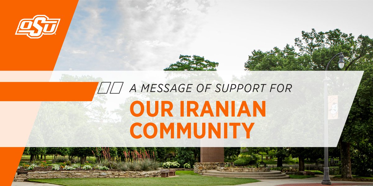 OKStateSA's tweet photo. To the Iranian community at OSU, please know that we stand ready to support those impacted by recent events, including our students, staff, and faculty who have family and friends in Iran. 

Read more ➡️ https://t.co/8OwUNr0ATo https://t.co/tA9Vl2vdgx
