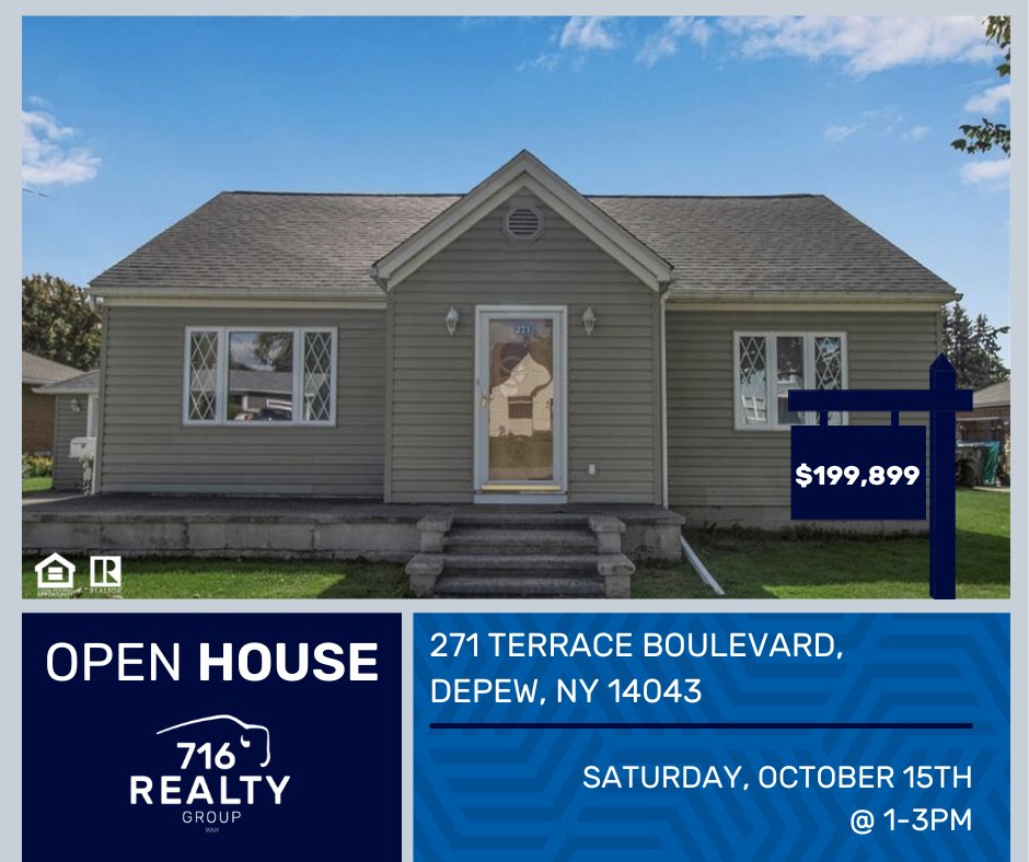 716RealtyGroup's tweet photo. 🚨OPEN HOUSE🚨
🏠271 Terrace Boulevard, Depew, NY 14043
💰$199,899
📆Saturday, October 15th
⏰1-3PM
.
.
.
#716RealtyGroupWNY #OpenHouse #BuywithUs https://t.co/hwa8VcLpWd