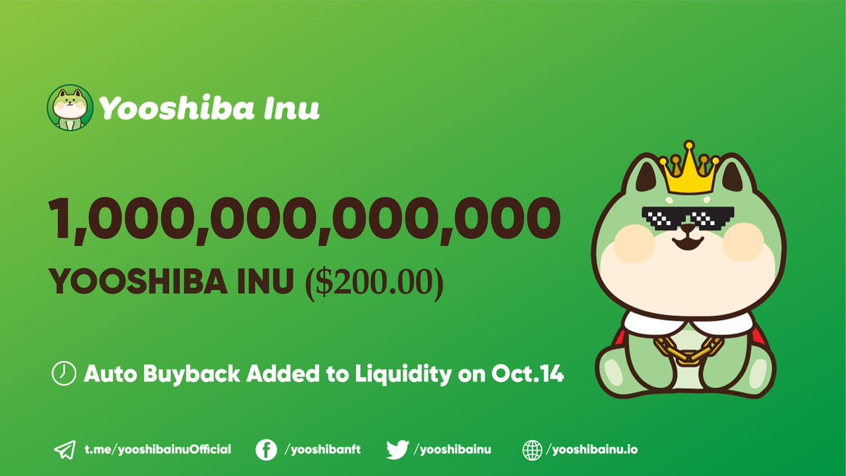 Auto Buy Back added to Liquidity on October 14, 2022 UTC. This is where the 50% of the tax (10% every transactions) that we collected will go on our tokenomics.

Transaction Hashes:

0xc05a3174860590b76991887672b118bb511be182c1e5bce3499e4eb732f7fa48