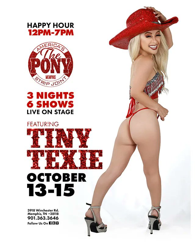 TheponyM's tweet photo. Last night was AWESOME!
Tonight will be even better!
Get here early to get a good seat so you don't miss Tiny Texie!
.
.
.
#TinyTexie #Pintsized #Firecracker #TinyDancer #FeatureEntertainer #ThePonyClub #Memphis #MemphisNightLife #MemphisHappyHour #MemphisBar #MemphisClub https://t.co/D2oRIcUgh3