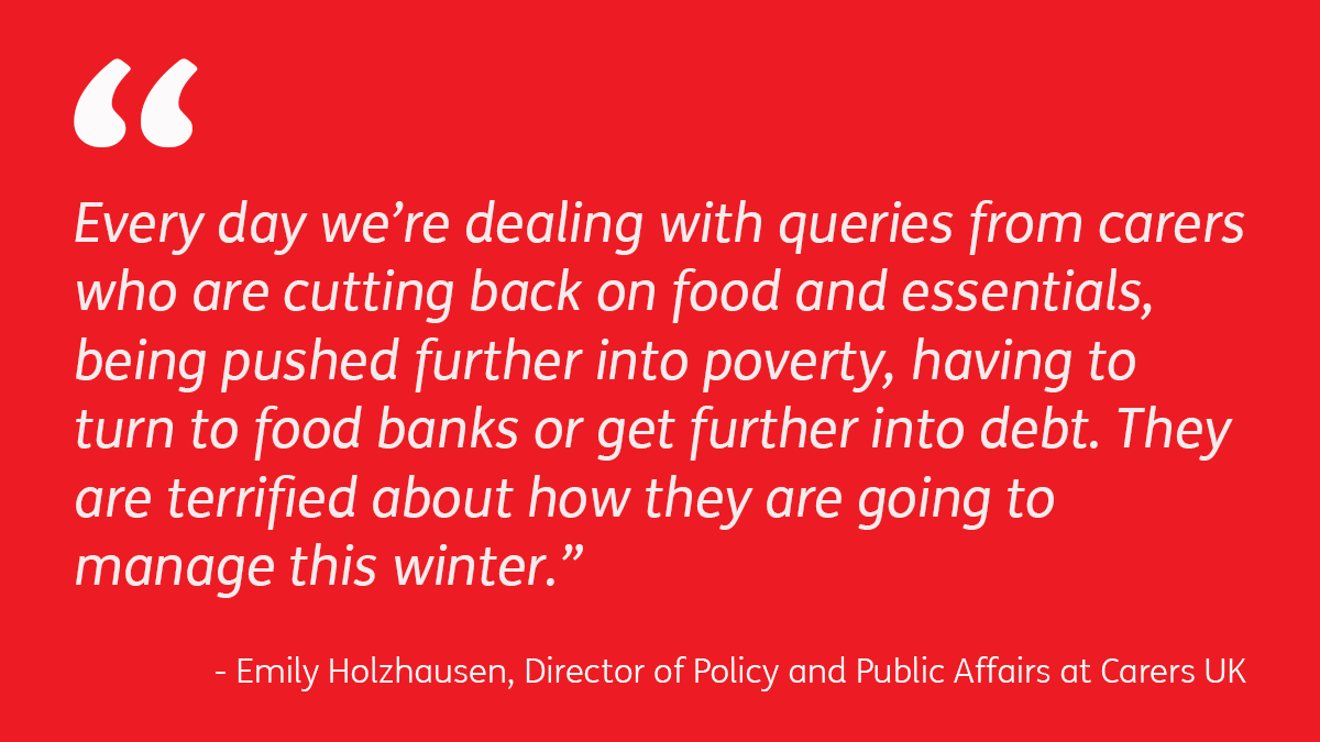 CarersUK's tweet photo. Unpaid carers can’t wait any longer.

The new Chancellor @Jeremy_Hunt must immediately address the unprecedented rise in the cost of living and the crisis in social care, ensuring that unpaid carers get the support they desperately need. 

We’re calling for urgent action 👇 https://t.co/2LdnAGSV9J