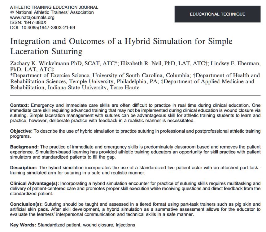 zachwinkelmann's tweet photo. Interested in using simulation in your AT program? 

Check out 2 new publications that my colleagues &amp; I wrote in @ATEJ_NATA! @UofSC_AT @UofSCExSci 

Link: https://t.co/0qYLw9apFJ

Link: https://t.co/IixD2PyW7G https://t.co/5yWKeVV4aQ