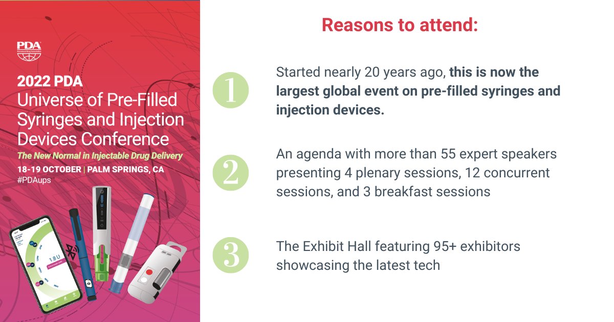 PDAonline's tweet photo. Last chance to register for the largest global event on #prefilledsyringes and injection devices! If you haven’t saved your seat, what are you waiting for? There are too many reasons why you can’t miss this #PDAups. https://t.co/VtImiW01wG https://t.co/yGnE6on7vB