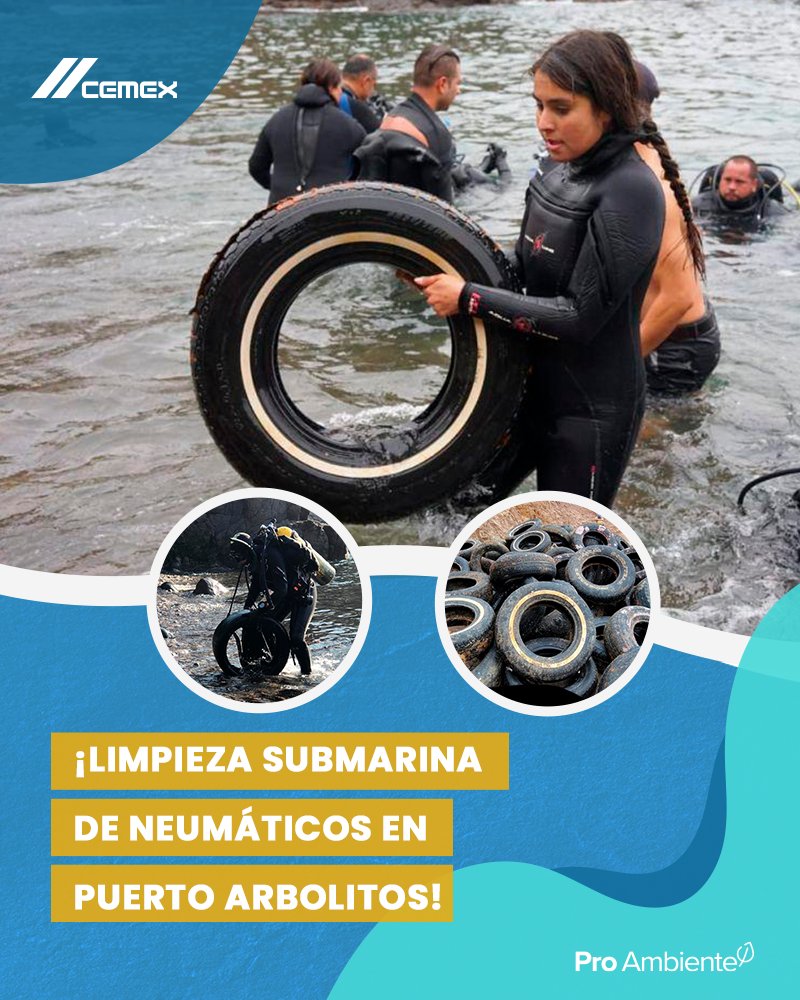 marojano's tweet photo. ¡Buceando por mares limpios en Puerto Arbolitos! Más de 400 llantas que contaminaban el fondo marítimo fueron retiradas por 50 buzos en alianza con ambientalistas, #CEMEX y #ProAmbiente y a través del reciclaje energético transformaremos en energía limpia en nuestras operaciones. https://t.co/VGyau5PAsS