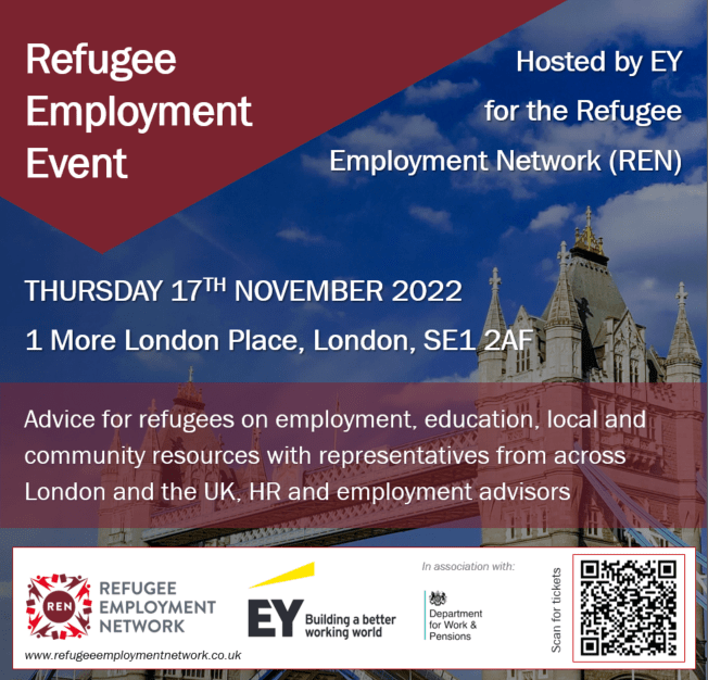 RefugeeRen's tweet photo. 📅 Save the Date! 📅

We are hosting an exciting FREE employment event!

What?➡️Advice on employment &amp; education
Where?➡️London, near Tower Bridge
When?➡️17th November 

Register via Eventbrite: https://t.co/1QFbPvrJkF

#jobs4refugees #jobs #refugeesupport #charity #event https://t.co/oDyPatbwfm
