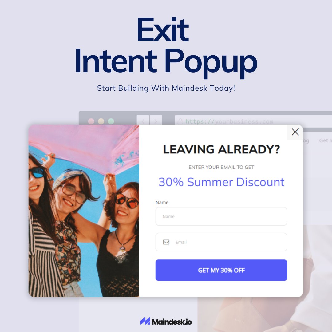 Maindesk_io's tweet photo. Have you ever wished you could trigger a popup when someone tries to leave your website? 
You can do it today with Maindesk's built in popup builder.

Start your Maindesk's 14 days trial today 🚀

https://t.co/9CxJx8gUC0 https://t.co/AgM6FZFeAc