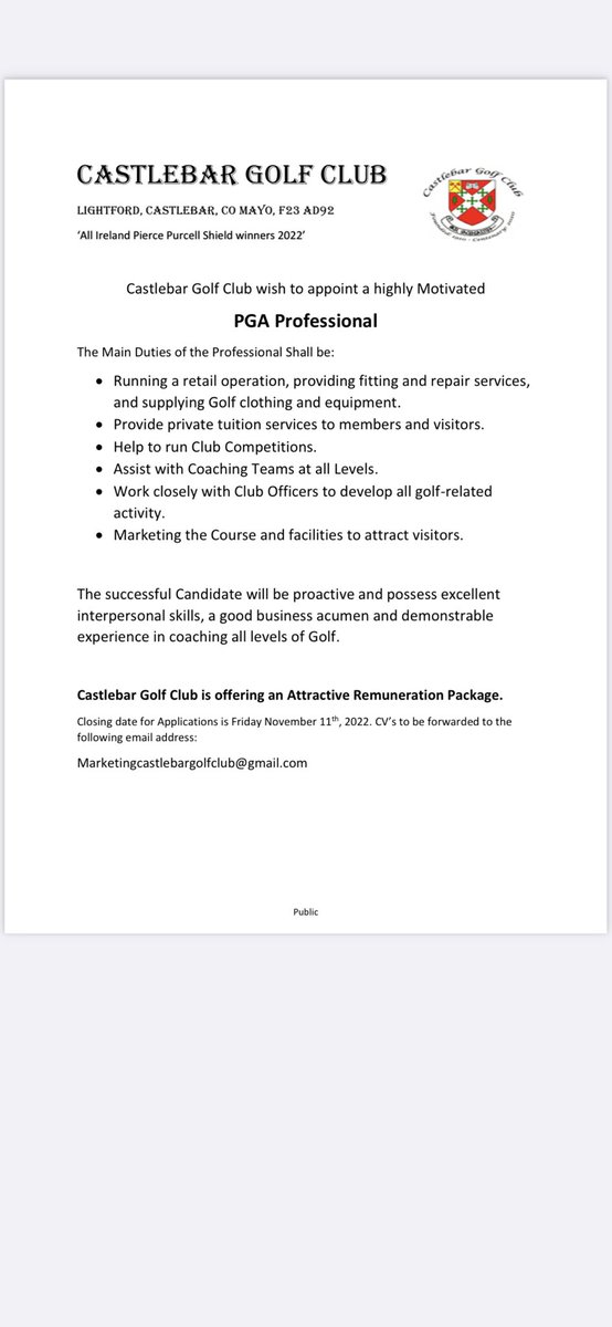 @PGA_Ireland a fantastic opportunity for a professional to come and join our great club. @PGAScotland